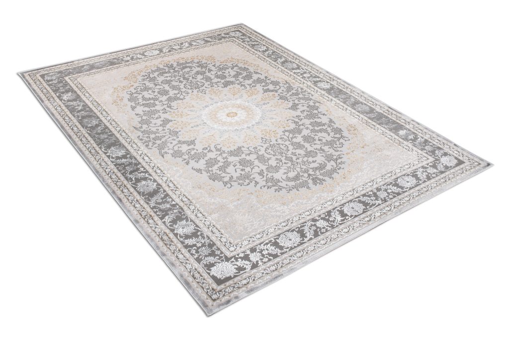 Teppich Hera Grau Creme Beige Rosette 3D-Effekt