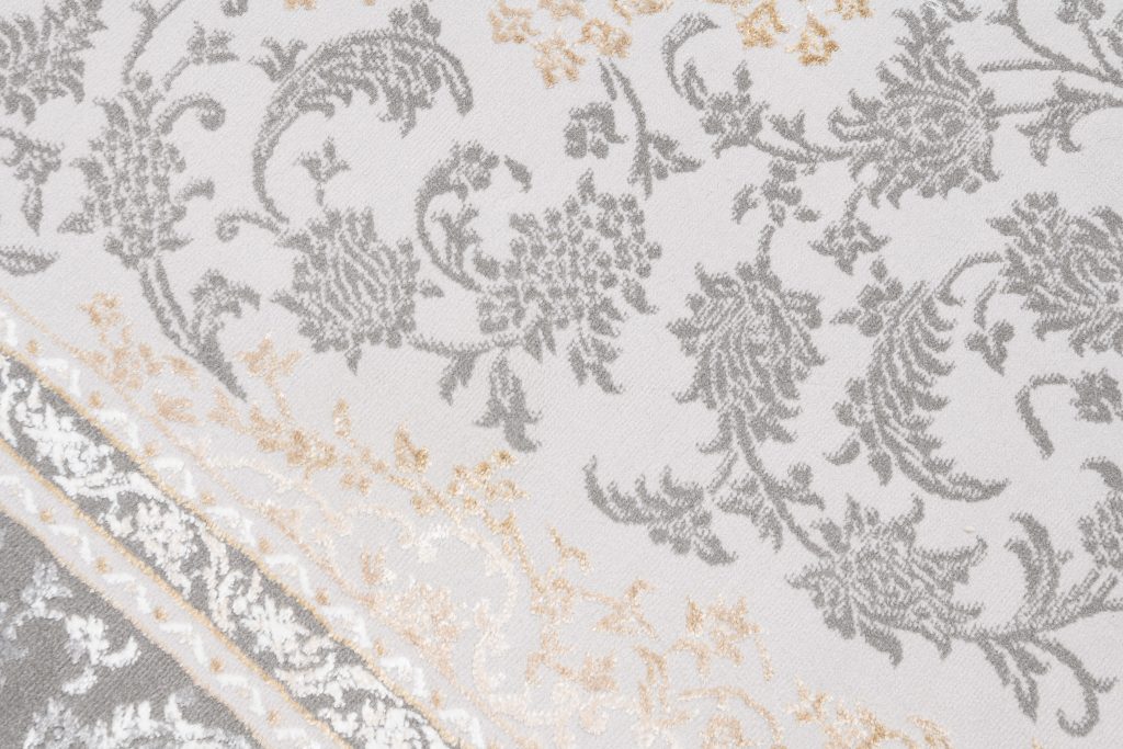 Teppich Hera Grau Creme Beige Rosette 3D-Effekt