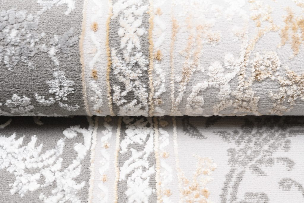 Teppich Hera Grau Creme Beige Rosette 3D-Effekt