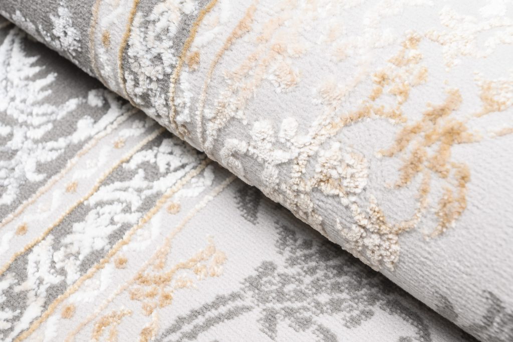Teppich Hera Grau Creme Beige Rosette 3D-Effekt