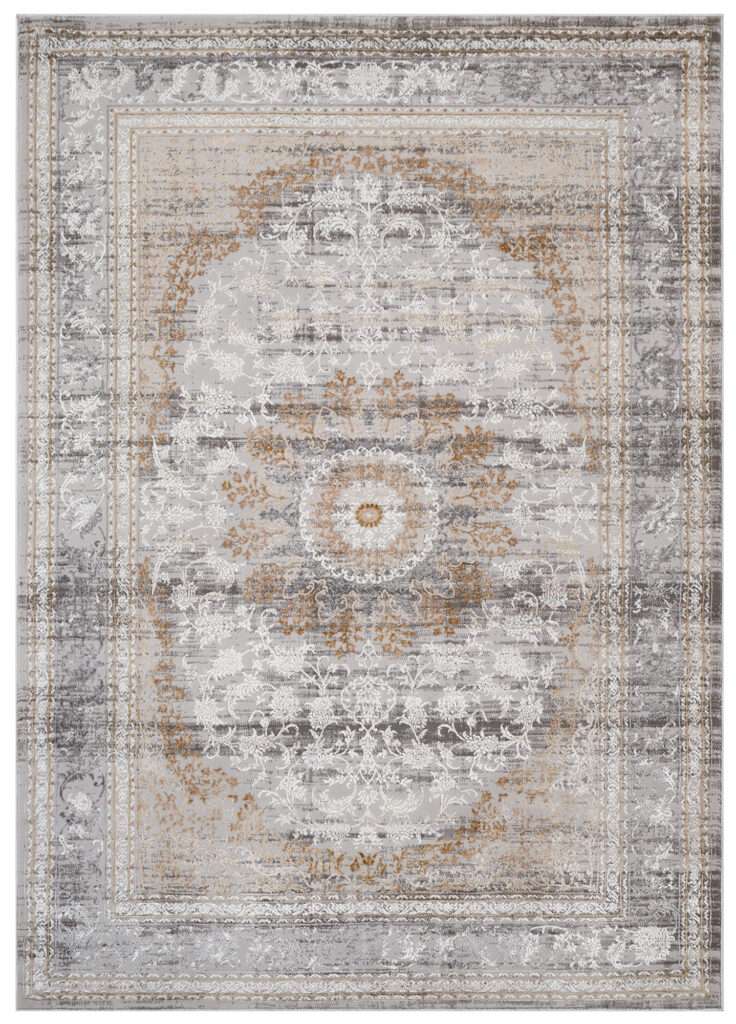 Teppich Hera Grau Beige Creme Rosette 3D-Effekt