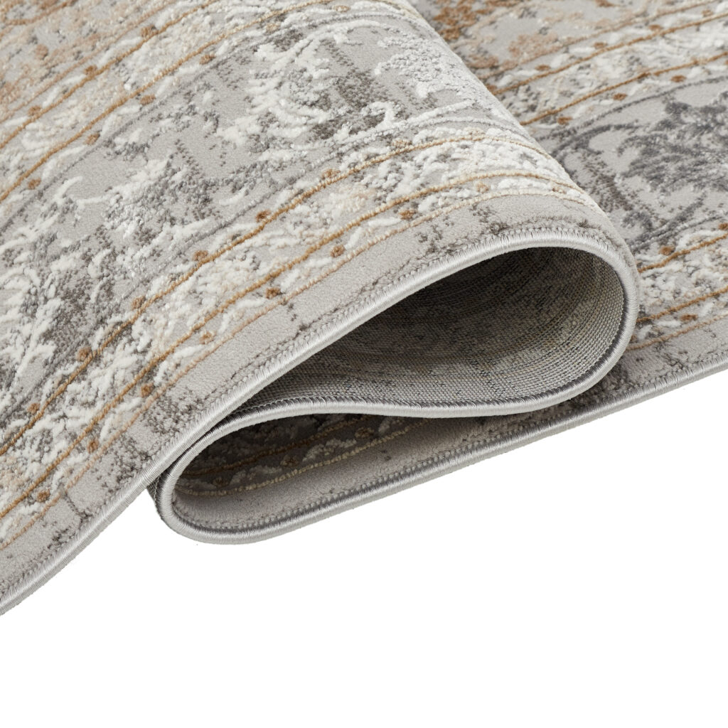 Teppich Hera Grau Beige Creme Rosette 3D-Effekt