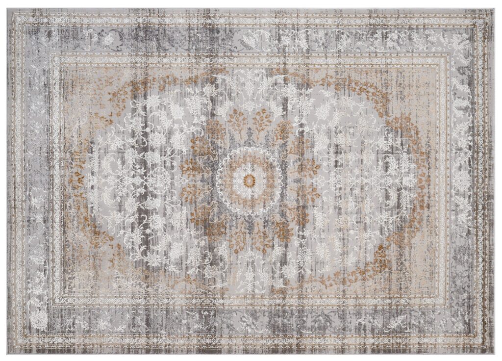Teppich Hera Grau Beige Creme Rosette 3D-Effekt