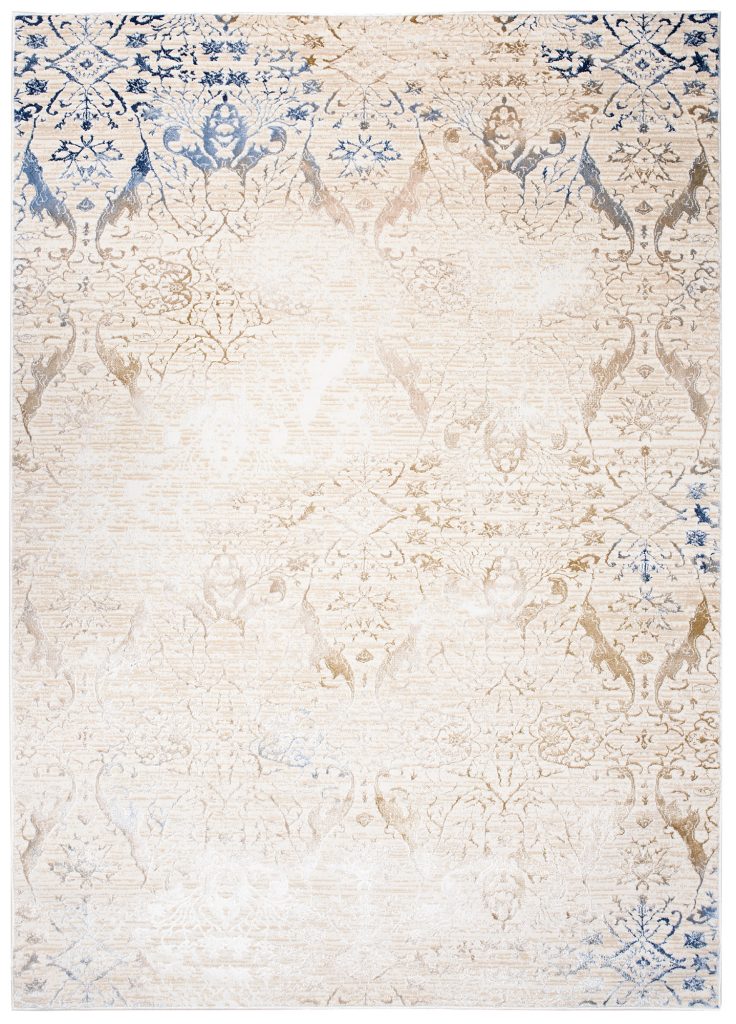 Teppich Hera Creme Beige Blau Ornamente 3D-Effekt