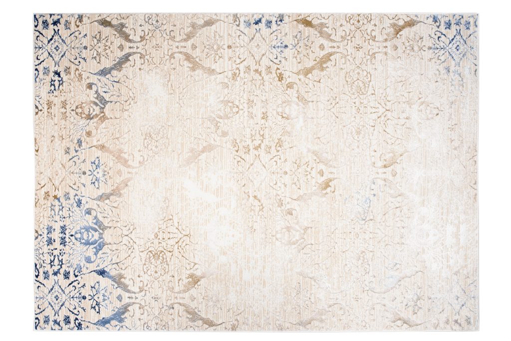 Teppich Hera Creme Beige Blau Ornamente 3D-Effekt