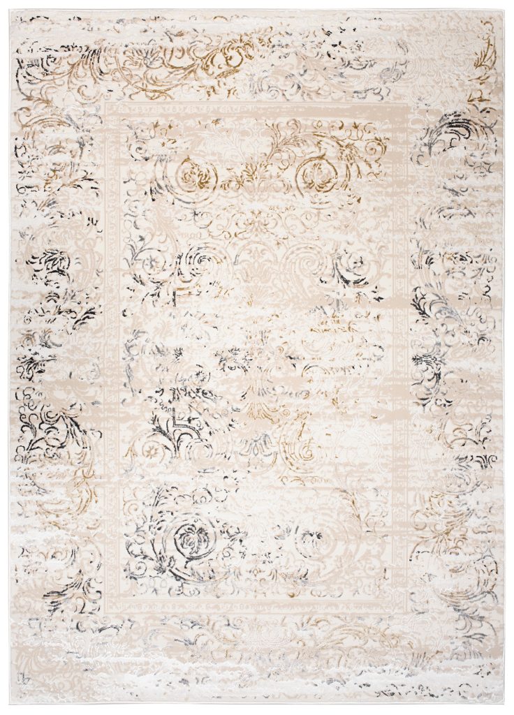Teppich Hera Beige Creme Grau Vintage Ornamente 3D-Effekt