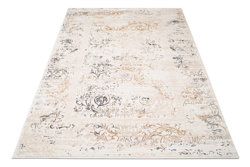 Teppich Hera Beige Creme Grau Vintage Ornamente 3D-Effekt