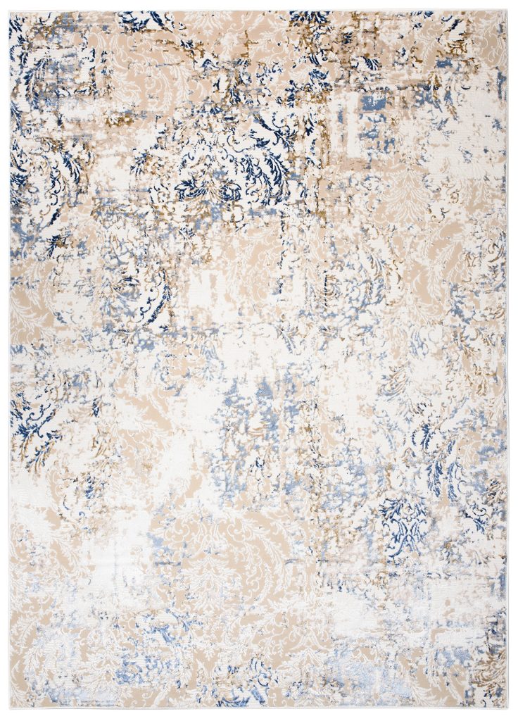 Teppich Hera Creme Beige Marineblau Ornamente 3D-Effekt
