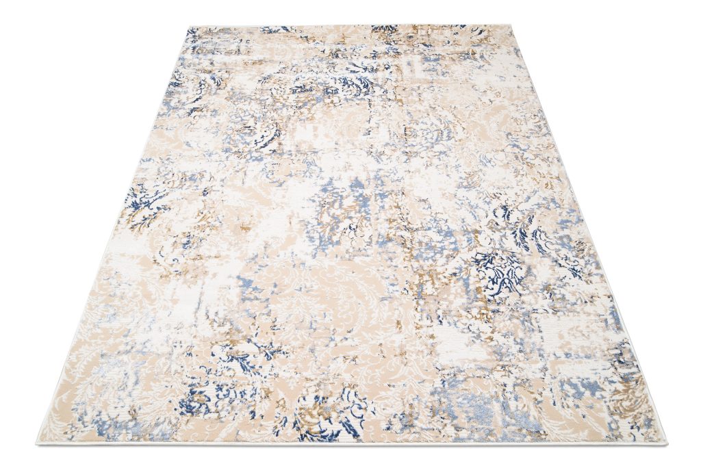 Teppich Hera Creme Beige Marineblau Ornamente 3D-Effekt