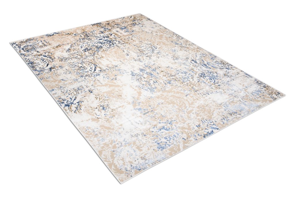 Teppich Hera Creme Beige Marineblau Ornamente 3D-Effekt