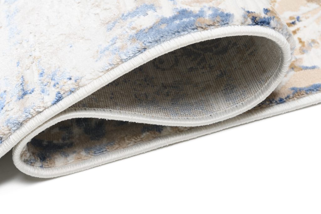 Teppich Hera Creme Beige Marineblau Ornamente 3D-Effekt