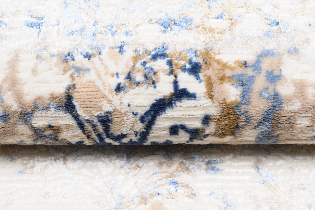 Teppich Hera Creme Beige Marineblau Ornamente 3D-Effekt