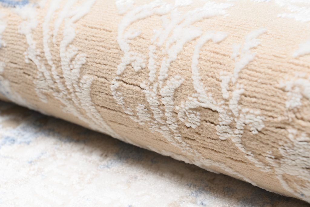 Teppich Hera Creme Beige Marineblau Ornamente 3D-Effekt
