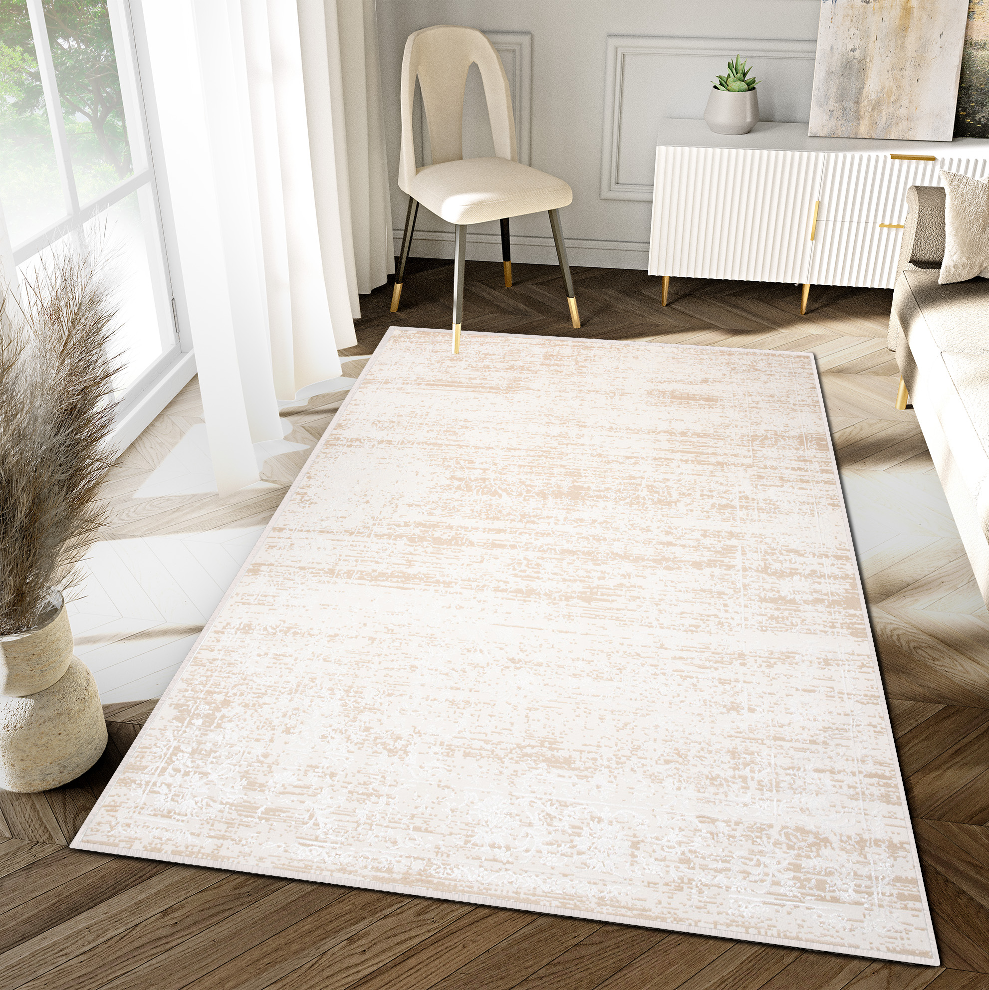 Teppich Hera Creme Beige Hell Ornamente 20D Effekt