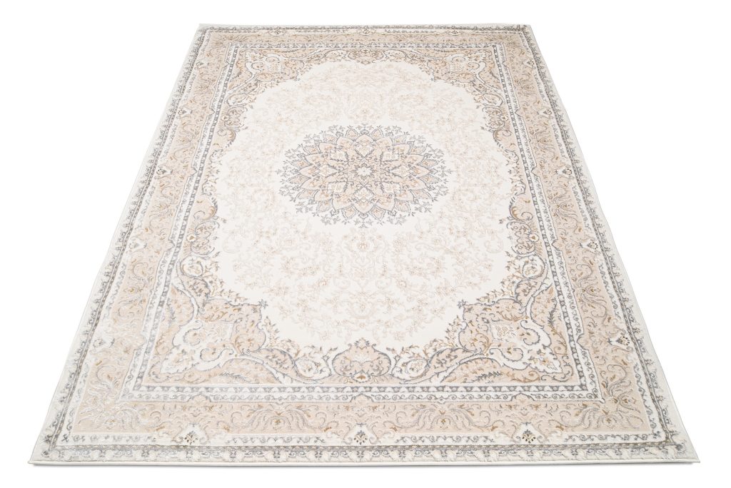 Teppich Hera Creme Beige Grau Vintage Medaillon 3D-Effekt