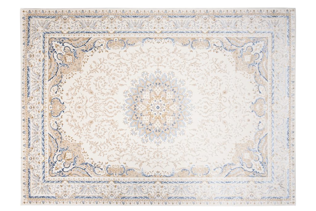 Teppich Hera Creme Beige Blau Medaillon 3D-Effekt