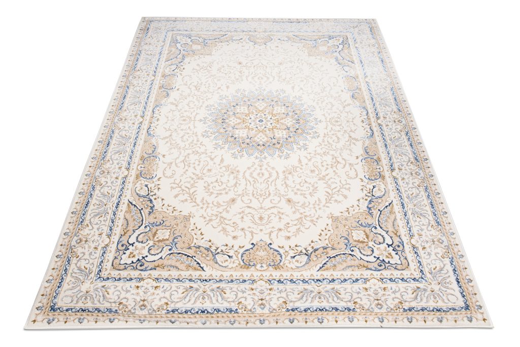 Teppich Hera Creme Beige Blau Medaillon 3D-Effekt