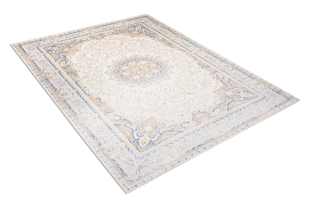 Teppich Hera Creme Beige Blau Medaillon 3D-Effekt