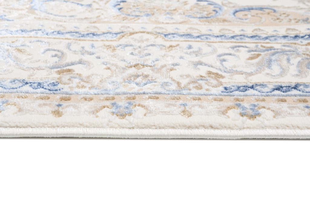 Teppich Hera Creme Beige Blau Medaillon 3D-Effekt