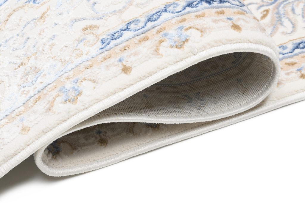 Teppich Hera Creme Beige Blau Medaillon 3D-Effekt