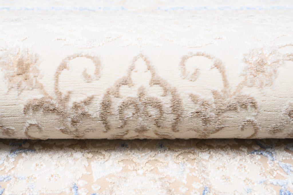 Teppich Hera Creme Beige Blau Medaillon 3D-Effekt