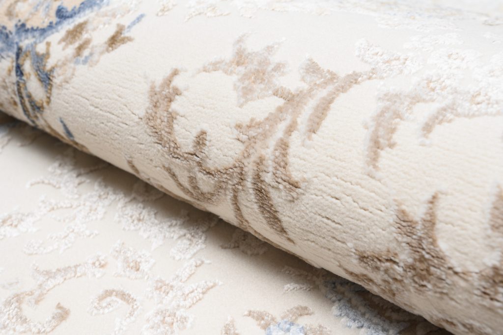 Teppich Hera Creme Beige Blau Medaillon 3D-Effekt