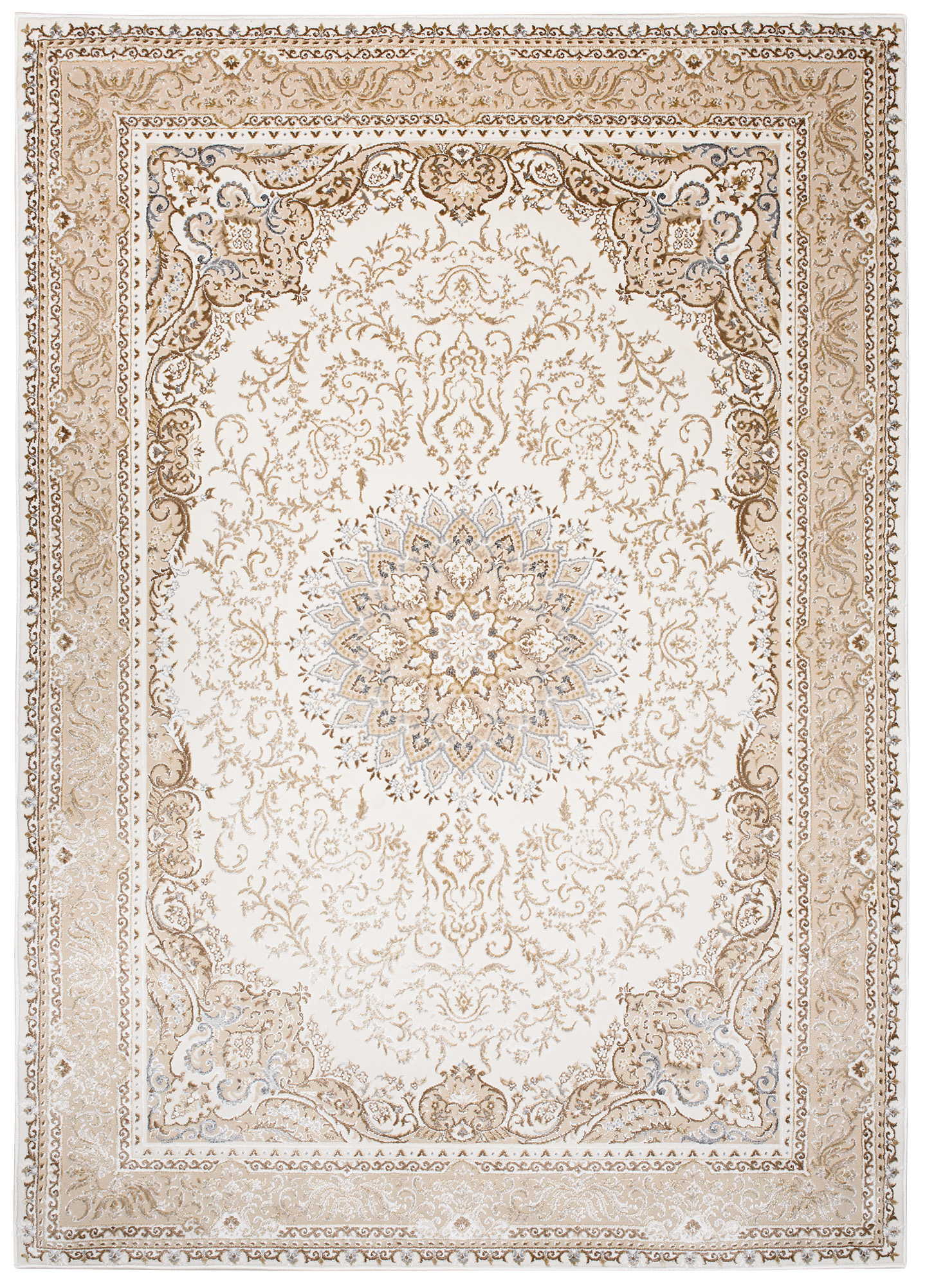 Teppich Hera Creme Beige Klassisch Rosette 3D-Effekt