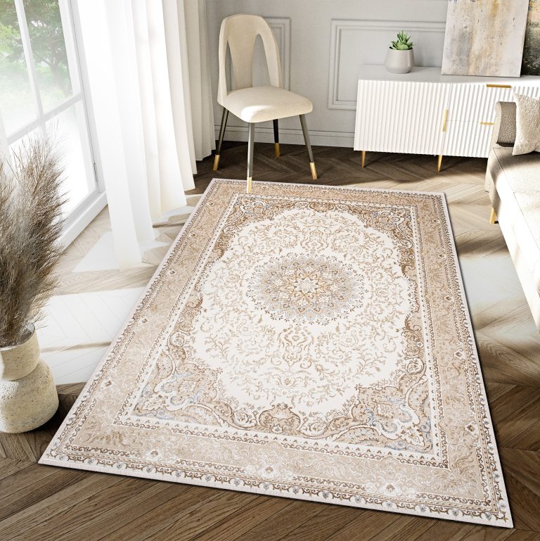 Teppich Hera Creme Beige Klassisch Rosette 3D-Effekt