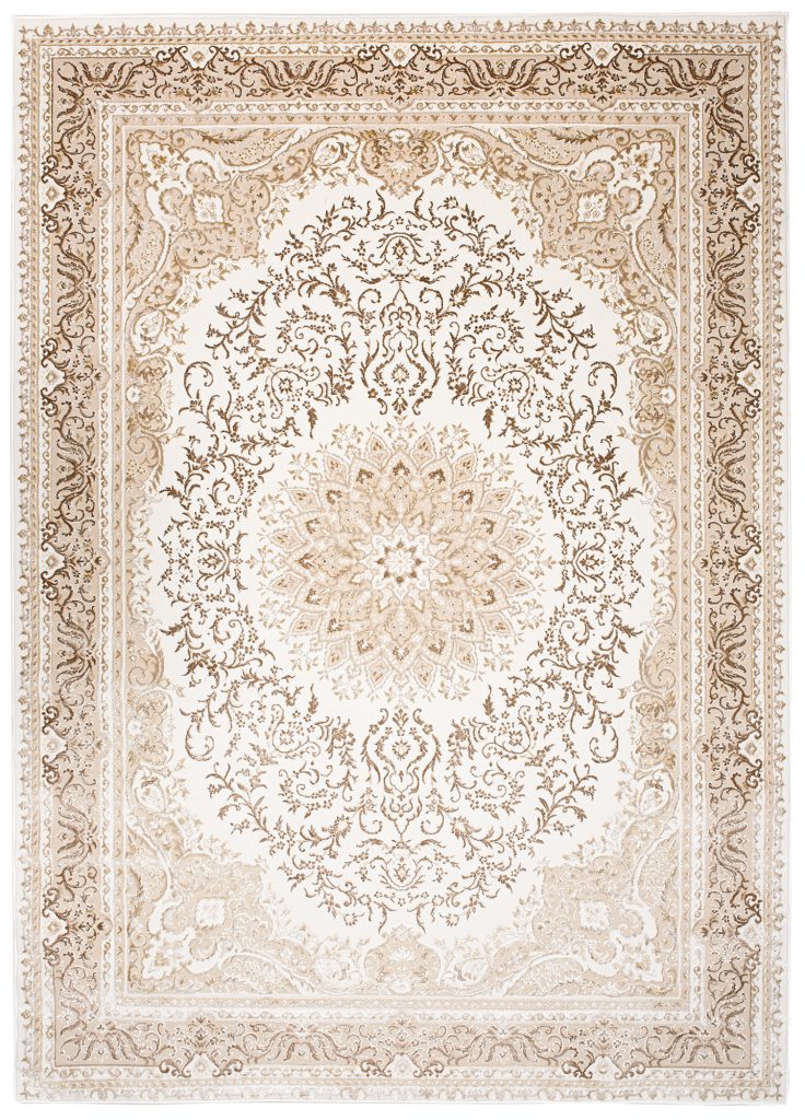Teppich Hera Creme Braun Klassisch Rosette 3D-Effekt