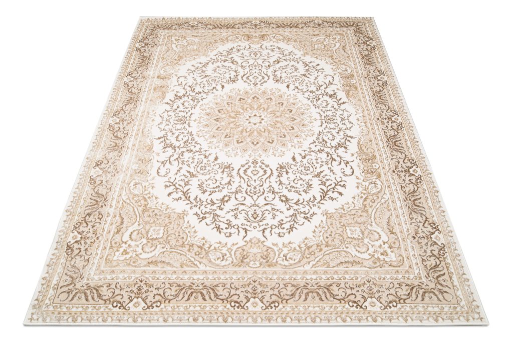 Teppich Hera Creme Braun Klassisch Rosette 3D-Effekt