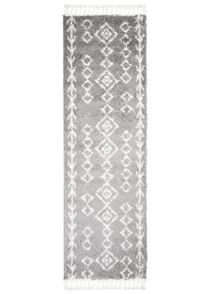 Teppichläufer Boho mit Fransen Grau Geometrisch Shaggy