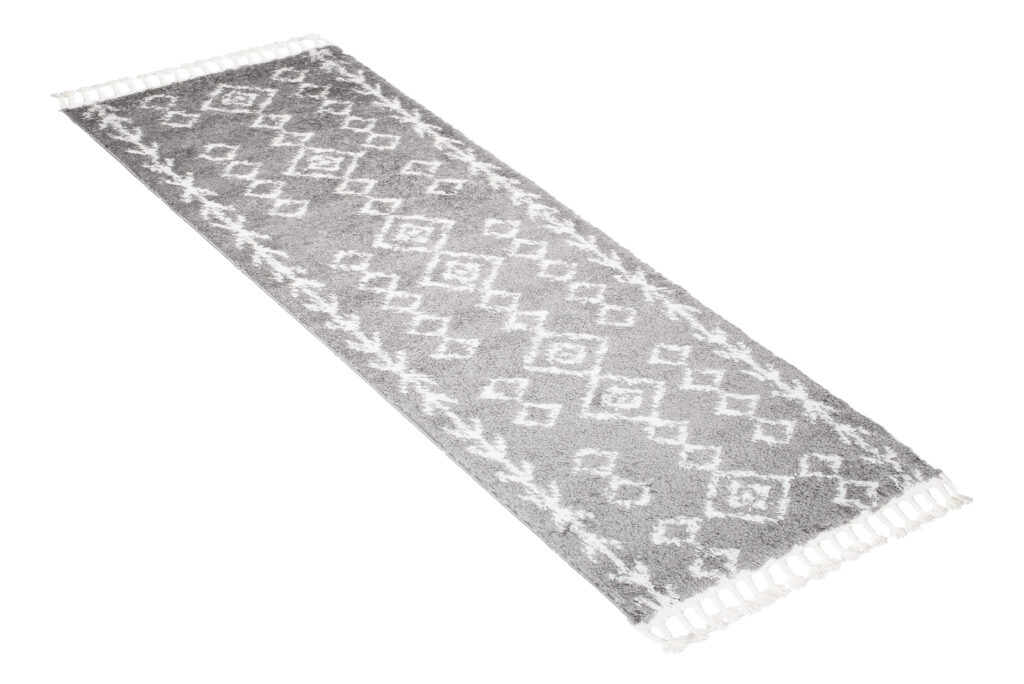 Teppichläufer Boho mit Fransen Grau Geometrisch Shaggy