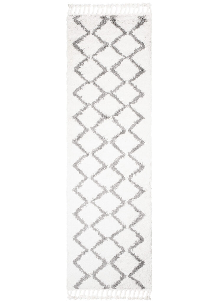 Teppichläufer Boho mit Fransen Creme Zigzag Shaggy
