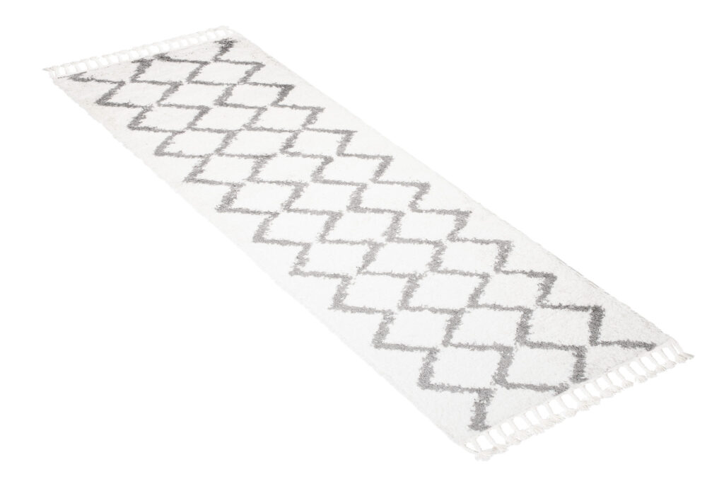 Teppichläufer Boho mit Fransen Creme Zigzag Shaggy
