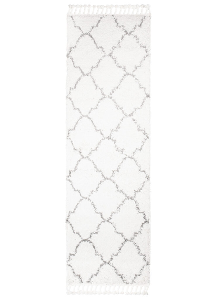 Teppichläufer Boho mit Fransen Creme Marokkanisch Kleeblatt