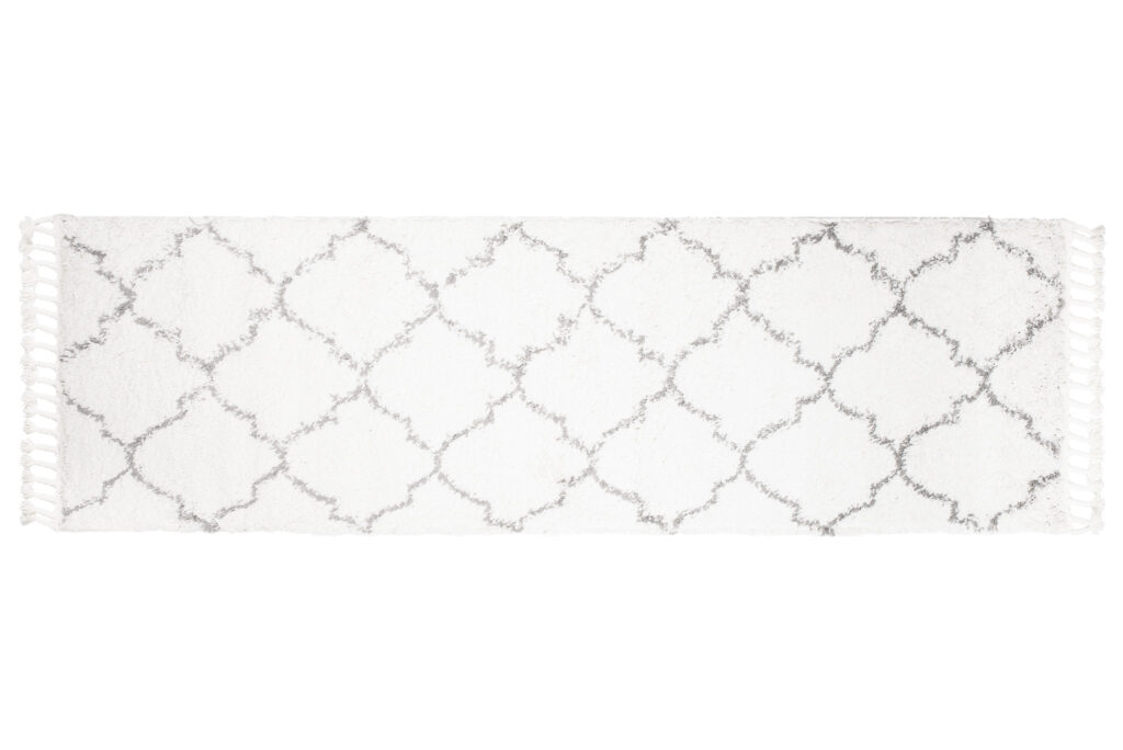 Teppichläufer Boho mit Fransen Creme Marokkanisch Kleeblatt