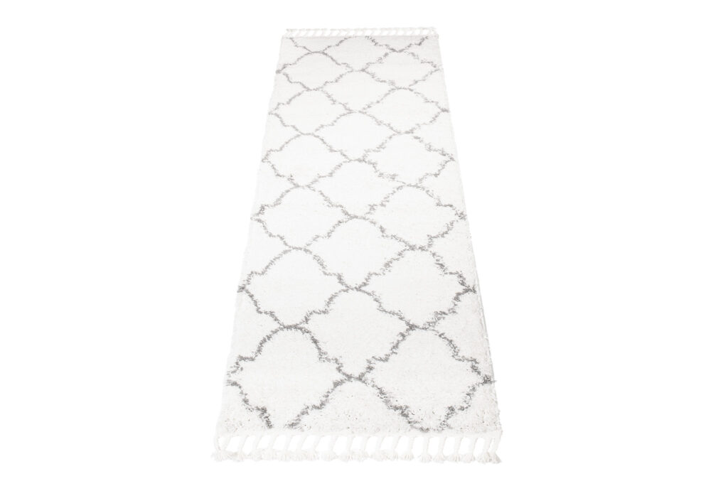 Teppichläufer Boho mit Fransen Creme Marokkanisch Kleeblatt