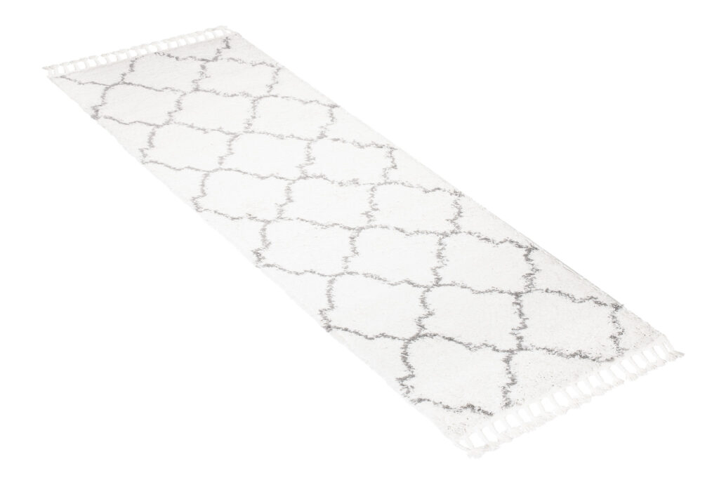 Teppichläufer Boho mit Fransen Creme Marokkanisch Kleeblatt