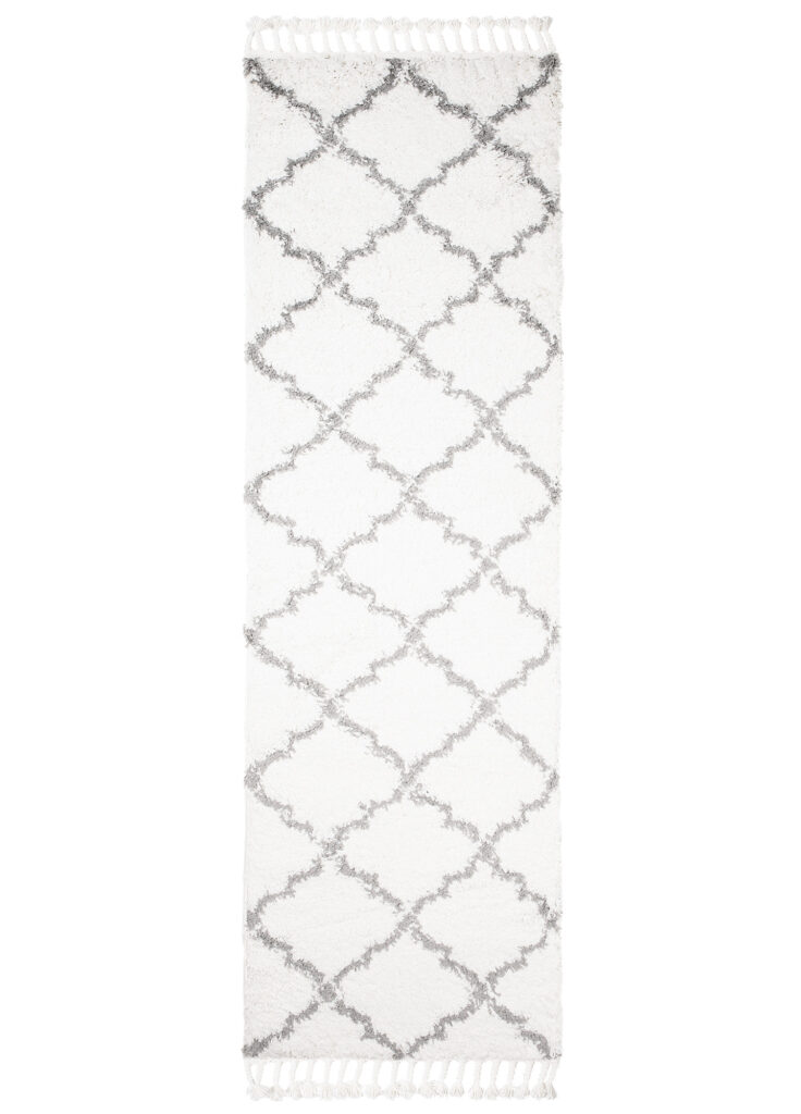 Teppichläufer Boho mit Fransen Creme Gitter Shaggy
