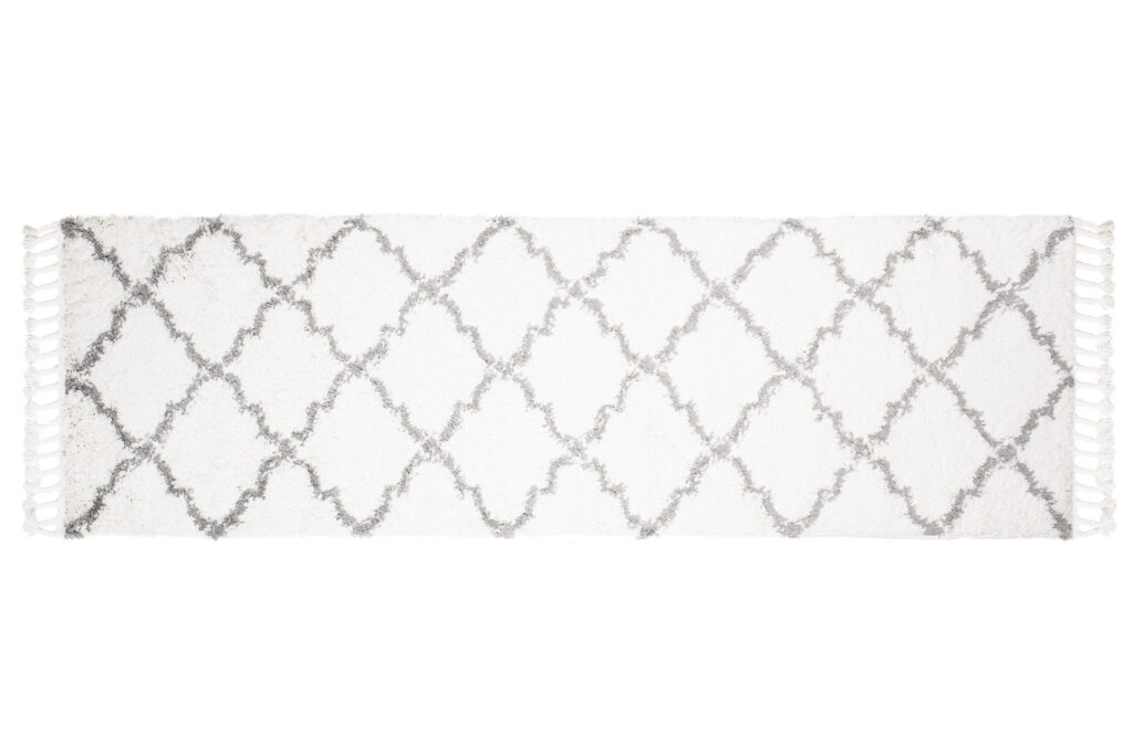 Teppichläufer Boho mit Fransen Creme Gitter Shaggy
