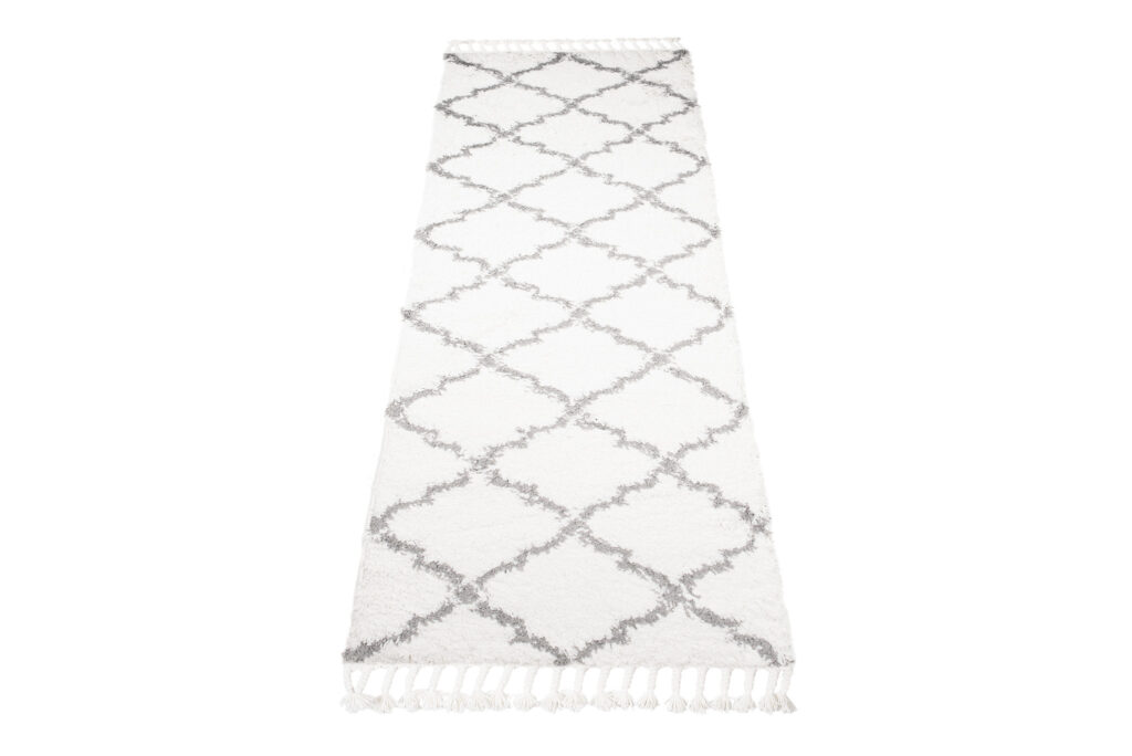 Teppichläufer Boho mit Fransen Creme Gitter Shaggy
