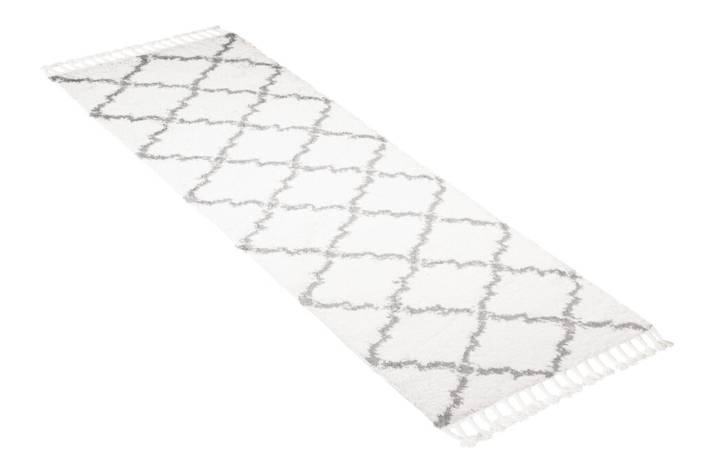 Teppichläufer Boho mit Fransen Creme Gitter Shaggy