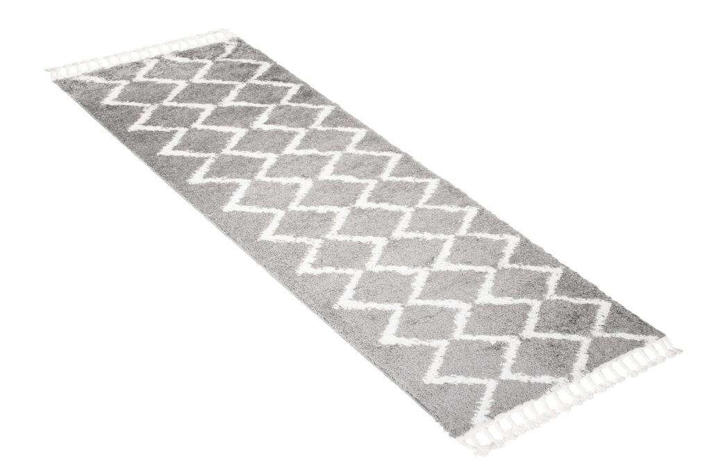 Teppichläufer Boho mit Fransen Grau Zigzag Shaggy