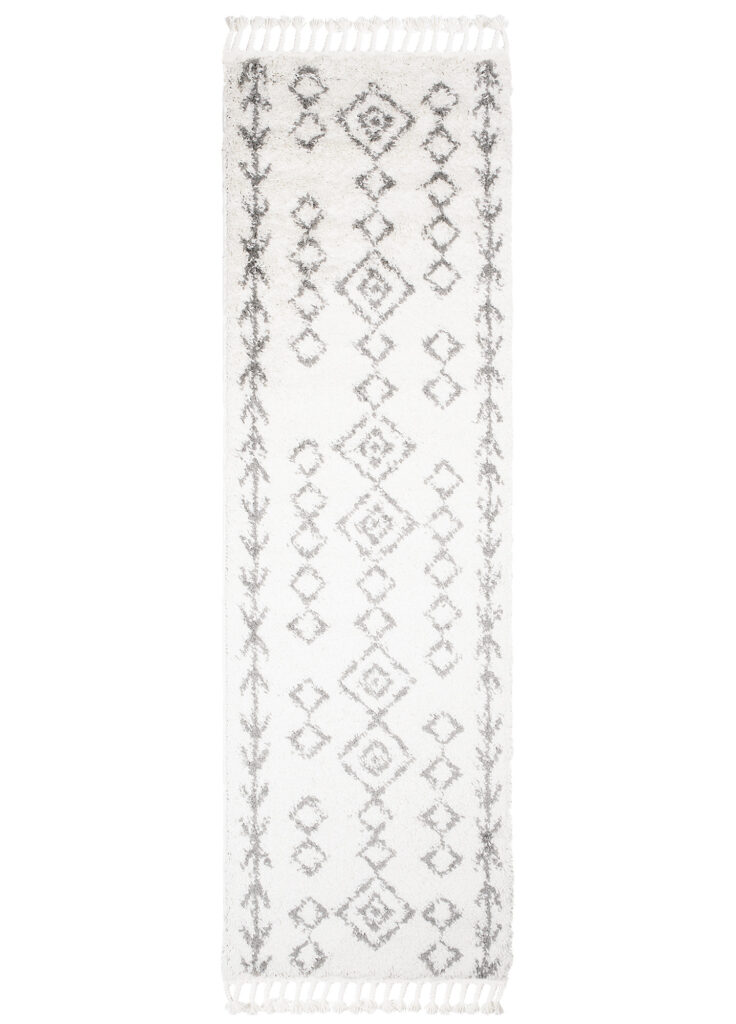 Teppichläufer Boho mit Fransen Creme Geometrisch Shaggy