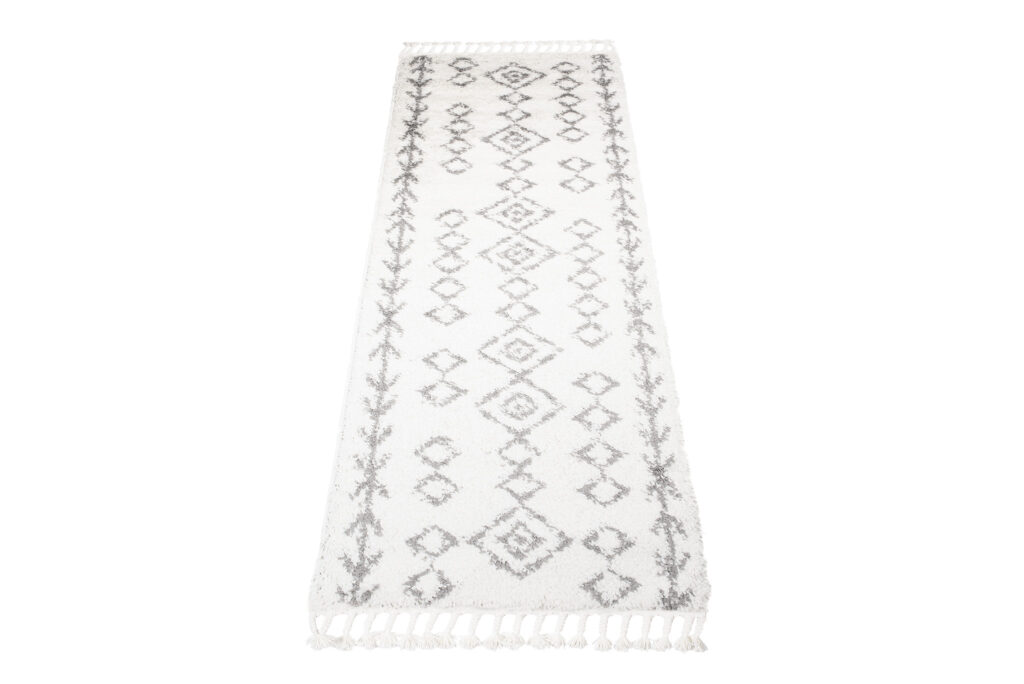 Teppichläufer Boho mit Fransen Creme Geometrisch Shaggy