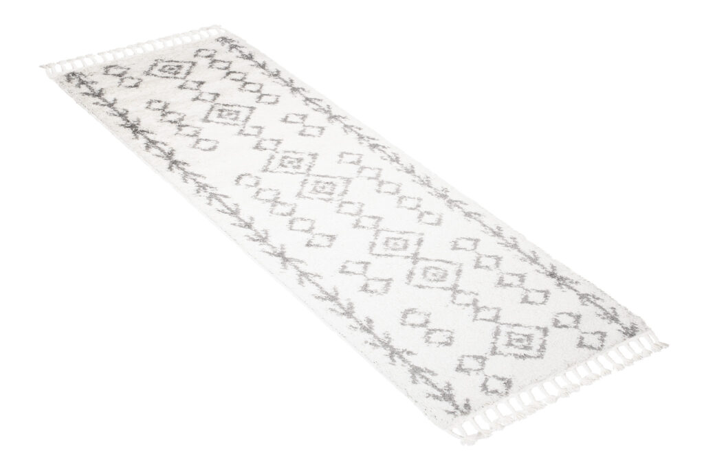 Teppichläufer Boho mit Fransen Creme Geometrisch Shaggy