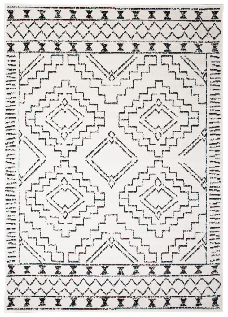 Teppich Juno Kurzflor Creme Schwarz Ethno Boho Stil
