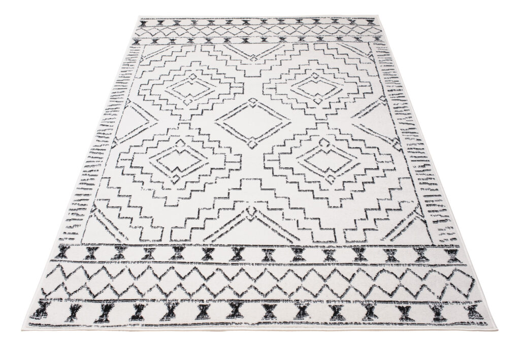 Teppich Juno Kurzflor Creme Schwarz Ethno Boho Stil