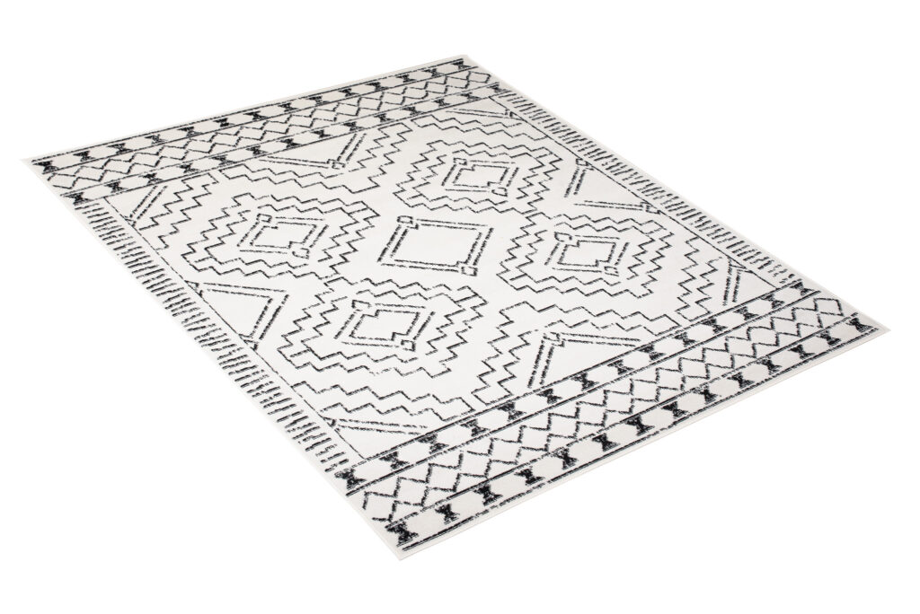 Teppich Juno Kurzflor Creme Schwarz Ethno Boho Stil