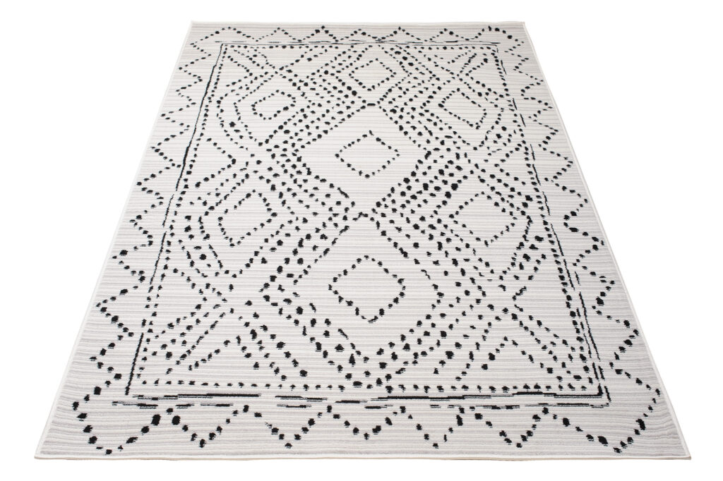 Teppich Juno Ethno Modern Punkte Schwarz Creme Grau